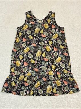 J. Jill Flounced Hem Double V-Neck Knit Dress in Tropical Fruit Print size XL
